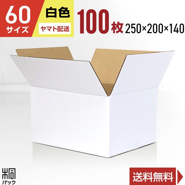 【ヤマトで発送】白色ダンボール箱60サイズ(段ボール箱)100枚(外寸：250×200×140mm)(3ミリ厚)