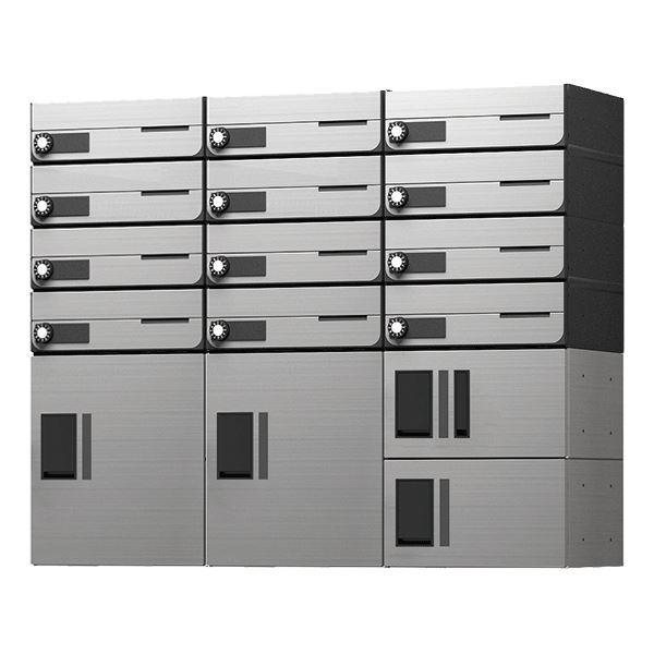 ナスタ 宅配ボックス プチ宅+ポスト組み合わせ例 12戸用 前入れ前出し