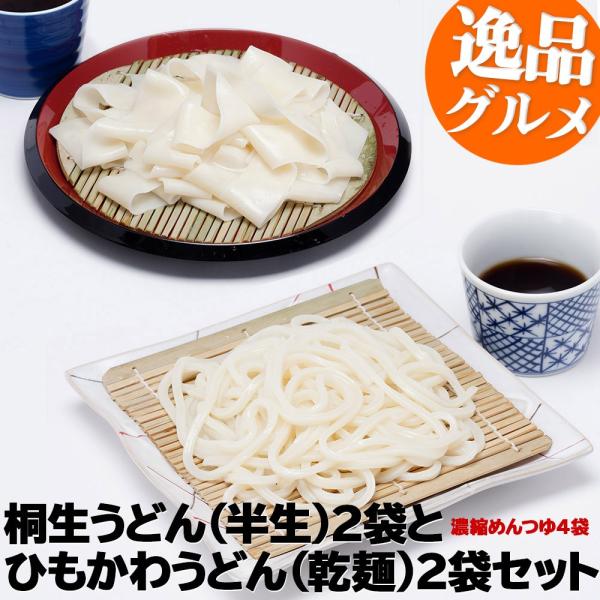 うどん 桐生うどん 270g×2 と ひもかわうどん 帯麺 170g×2 濃縮めんつゆ4袋セット うどん ポイント消化 爆買