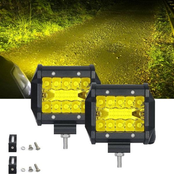 LED ワークライト 12V 24V 72W 3000K イエロー 黄 防水 フォグランプ 作業灯 デッキライト 投光器 前照灯 車幅灯 照明 トラック 2個