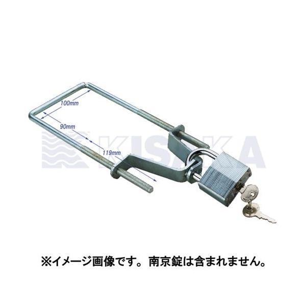 商品コード：411090トレーラーのスペアータイヤ用ブラケット カギなしタイプです。固定できない場合がありますので、トレーラーフレーム幅が50mm未満のものには取り付けしないでください。タイヤホイールは8インチ・9インチ、及び12インチ〜1...