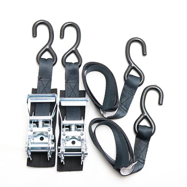 商品コード：598275ビニールコート加工S字フック及び、スチール製ラチェット付きのトランサムタイダウンベルトです。ラチェット部分にはベルト生地のパッド付きです。◆ベルトサイズ：幅1"(25.4mm) × 3.5ft(1066mm)◆販売単...