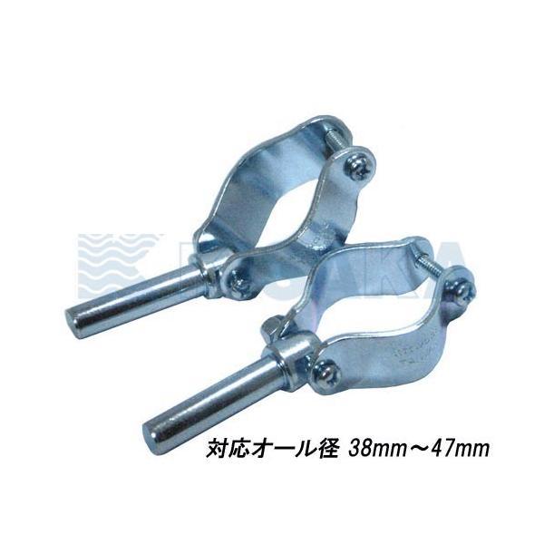 商品コード：691463太さ38mm〜47mm迄のオールに対応する、スチール製(アエンメッキ)の固定式オールクラッチ【2個1セット】です。取り付けるオールの外径により、スクリュー＆ナットの締め付け具合を任意で調節して下さい。付属ナットは緩み...