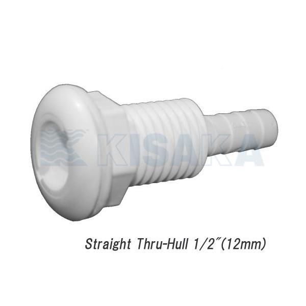 商品コード：718011プラスチック製のスルーハルです。◆ ストレートタイプ◆ 対応ホース内径: 12.5mm(1/2インチ)◆ 取付可能板厚み: 〜32mm◆ 取付穴径: 25mm◆ 材質: ホワイト プラスチック