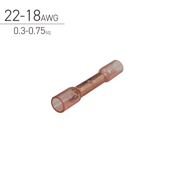 商品コード：741721防水性バットターミナルです。圧着後にヒートガン等でターミナルの被覆部分を加熱収縮させると、被覆内部の接着剤が溶融し電線に密着され高い防水効果が得られます。※圧着加工前に、使用される電線が適応範囲のものであることを確認...