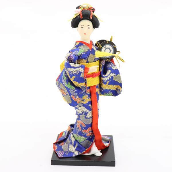 日本人形 舞妓 鼓 青赤 金襴衣裳 舞踊人形 9インチ J0946