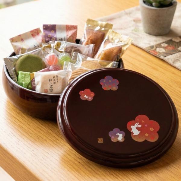 菓子器 蓋付き 溜塗り 宴うさぎ 21cm お菓子入れ 菓子鉢 おしゃれ かわいい 来客 おもてなし ギフト プレゼント