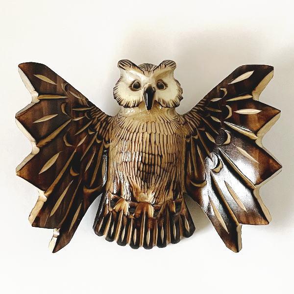 フクロウ置き物 信楽焼と木彫り 信楽焼 フクロウ 置物 夫婦 8号 黄・白