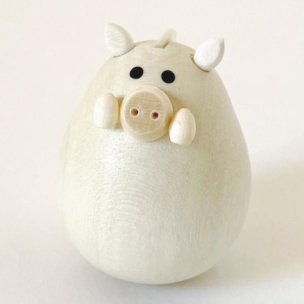 木製の十二支（干支） の 2019 いのしし 白 の起き上がりこぶし 木