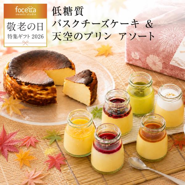 敬老の日 秋ギフト 送料無料 低糖質 バスク チーズケーキ 4号 &amp; 天空のプリン スイーツ アソート 6種類 セット