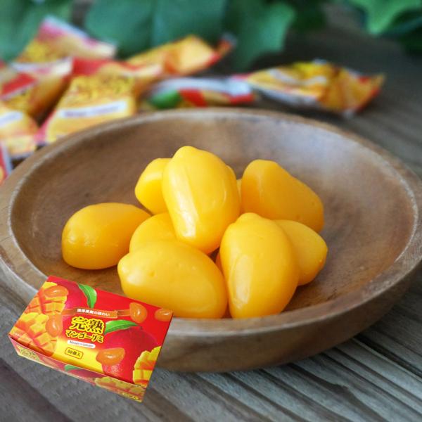 マンゴー味のやわらかいグミが50袋入ってます。一粒でもマンゴーの香りとジューシーな味わいが楽しめます。甘酸っぱい味わいで、そのままお召し上がりいただけます。ヨーグルトと合わせても美味しくお召し上がりいただけます。
