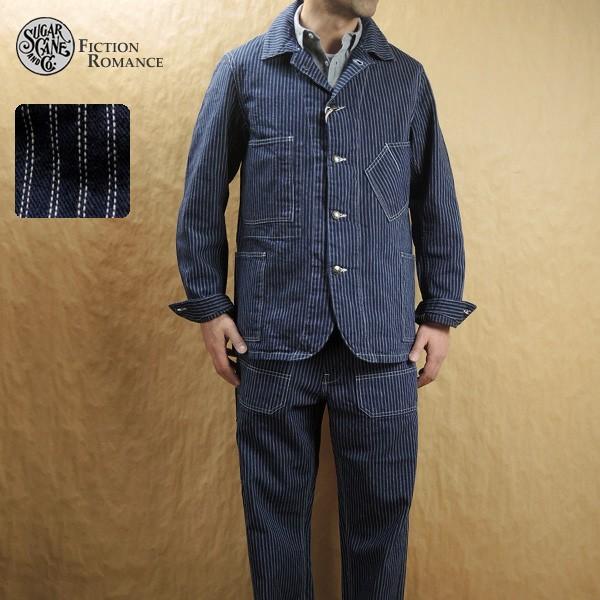 シュガーケーン フィクションロマンス カバーオール ストライプSC14086 SUGAR CANE FICTION ROMANCE シュガーケーン フィクションロマンス 8.5