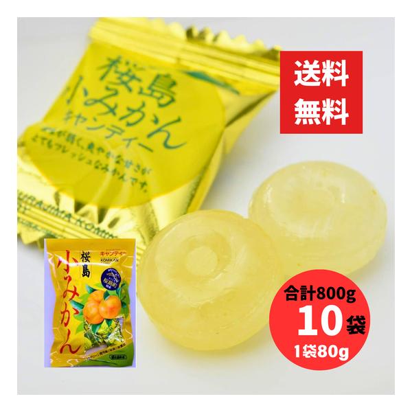 桜島小みかんキャンディー 80g 10袋 合計800g 冨士屋製菓（冨士屋あめ） 桜島の恵み ほんのり甘酸っぱい ご当地みかん飴 レターパック配送