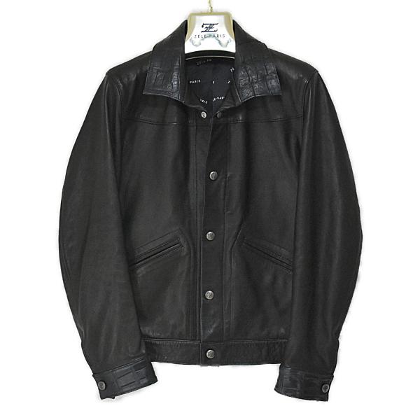 超希少 ゼルパリ ZELE PARISクロコダイル切替 ディアスキンレザー ゼルパリ 超希少 豪華 クロコ×レザー メンズ ブルゾン レザー