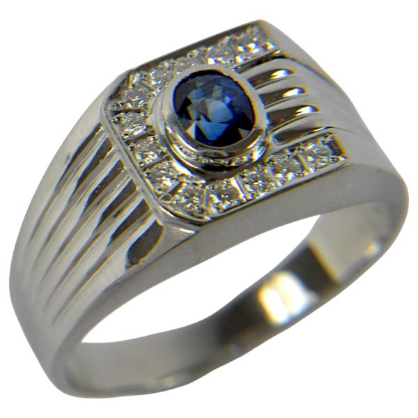 PT900 プラチナ サファイヤ ダイヤモンド メンズ ジュエリー ピンキー