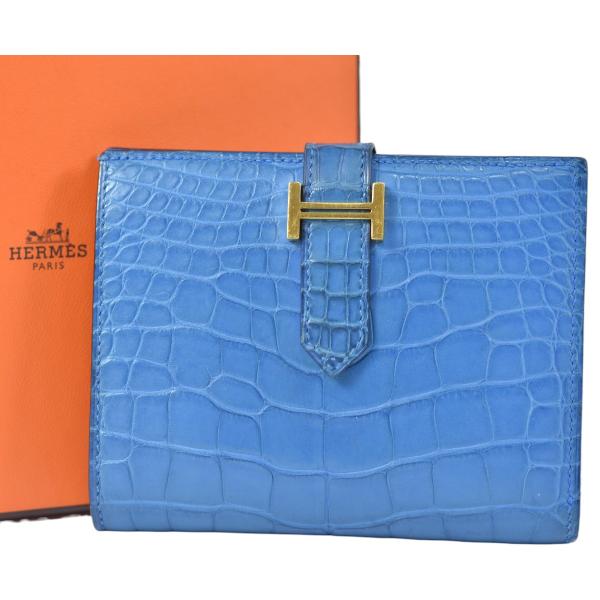 HERMES エルメスベアン　クロコダイルアリゲーター財布 エルメス ベアン/2つ折り トゥルティエールグレー クロコダイル