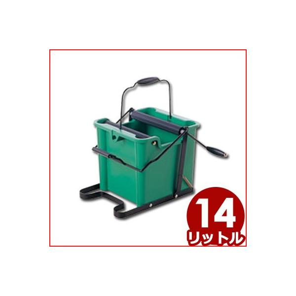 立ったままの姿勢でモップが洗える絞り器です。手回しで水を絞れるハンドル付きタイプです。サイズ：幅480（ ハンドル含む ）×奥行405×高さ288mm容量：14リットル重量：3.4kg材質：ポリプロピレン（ 再生樹脂 ）019051001