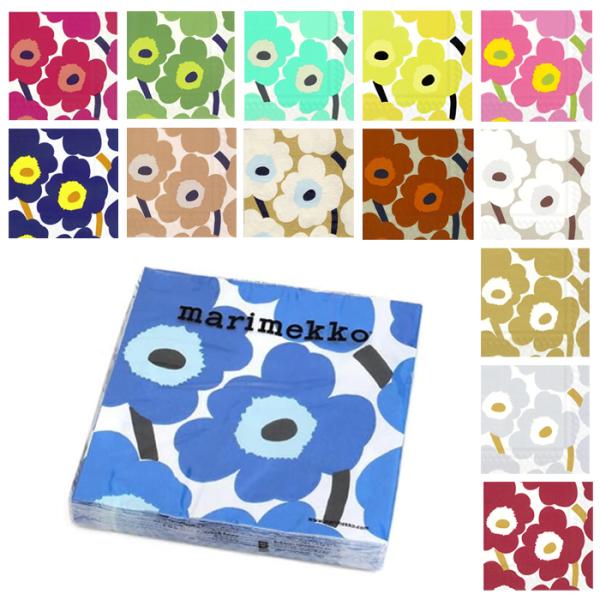 マリメッコ ウニッコ柄のペーパーナプキンです。ウニッコとはフィンランド語で「ポピー」のこと。マイヤ・イソラがポピーの花をモチーフにデザインしました。