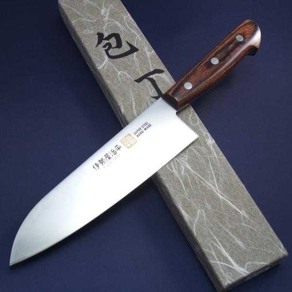 関の刃物 三徳包丁 180mm 伊勢屋治平 口金 黒パッカー 両刃万能包丁 肉切 包丁 三徳 万能包丁 伊勢屋 E-5 180mm モリブデン鋼 マホガニー