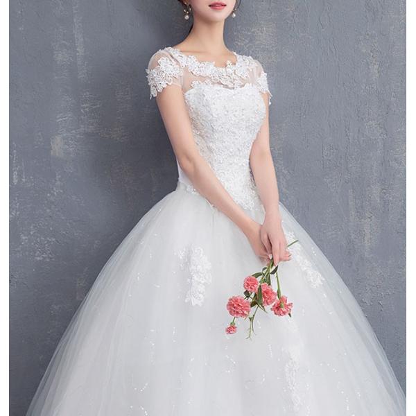 ウェディングドレス Aライン 袖あり 結婚式ドレス 花嫁 ホワイトドレス 