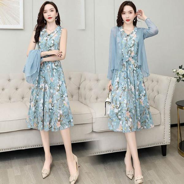 花柄 シフォンワンピース ノースリーブ カーディガン 2点セット お洒落 30代 40代 結婚式 二次会 お呼ばれ ロングワンピース ミモレ丈 Lh Kittyshop 通販 Yahoo ショッピング