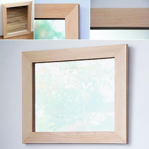 洗面台 鏡 木枠 交換 diy 洗面鏡 /ハードメープル 630×530mm/ 姿見 壁掛け 全身鏡 おしゃれ 木製 ウォールミラー