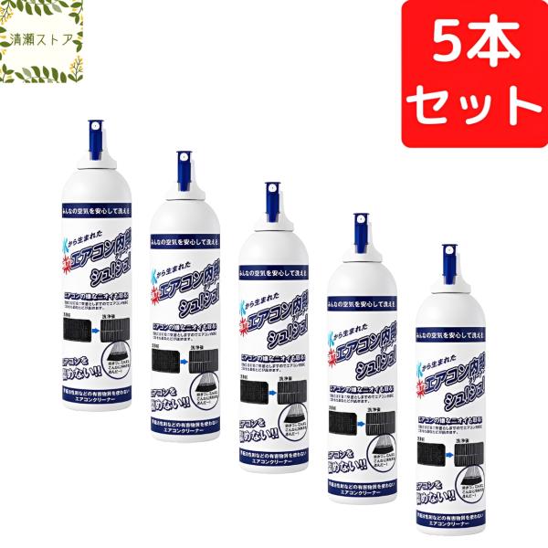 エアコン内部クリーナーシュ！シュ！ 5本セット 洗浄 スプレー クーラー 掃除 除菌 カビ除去 超電水 ケミコート アルカリイオン水 クリーン 送料無料 宅急便