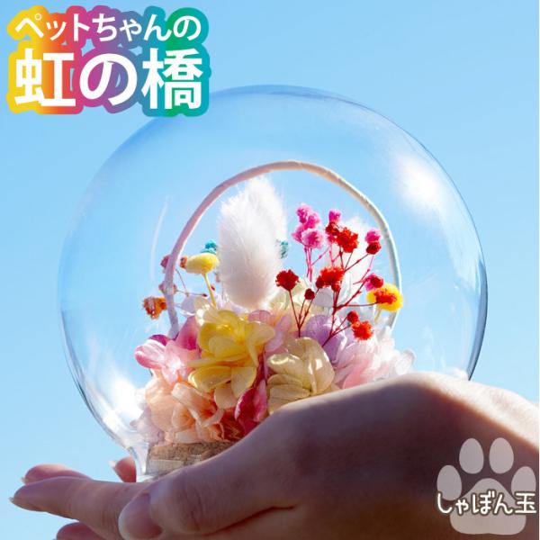 【ペットちゃんの『虹の橋』しゃぼん玉】虹の橋のたもとで、また会う日まで。お手入れ要らずでキレイが続くプリザーブドフラワーに虹の橋から届いた『しおり』を添えて。7色のやわらかなパステルカラーでパパさん、ママさんを元気づけてあげられますようにペ...
