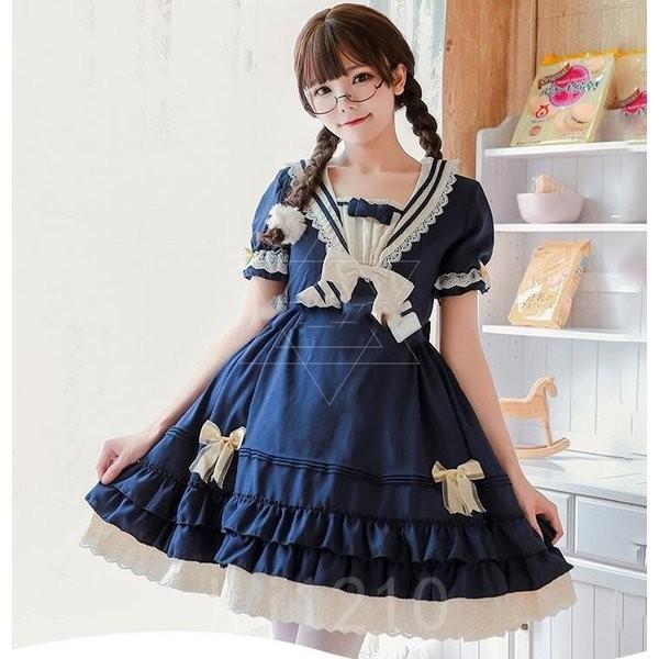 ロリータワンピースレディースワンピース半袖ワンピaラインセーラー風可愛い美少女ウェア San Ii3ueql4 Kjストア 通販 Yahoo ショッピング