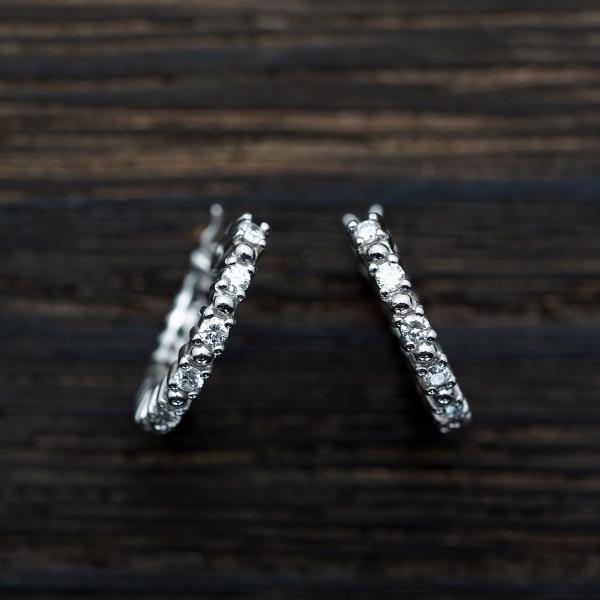 K14WG 天然ダイヤモンド0.2ct フープピアス フルエタニティー