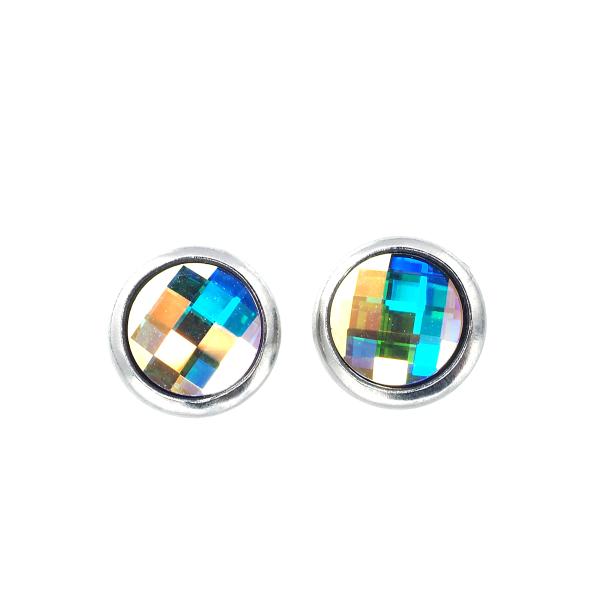 スワロフスキー チェスボード スタッドピアス クリスタルAB 6mm 正規品 ステンレス製 小ぶり つけっぱなし ラウンド ユニセックス 日本製