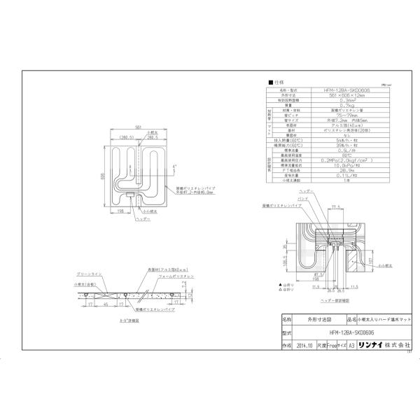 148 リンナイ 床暖房 小根太入り温水マット 新築向け 水温60度 リンナイ 【HFM-12BA-SKD0606】 《KJK》 床暖房 小根太入り温水