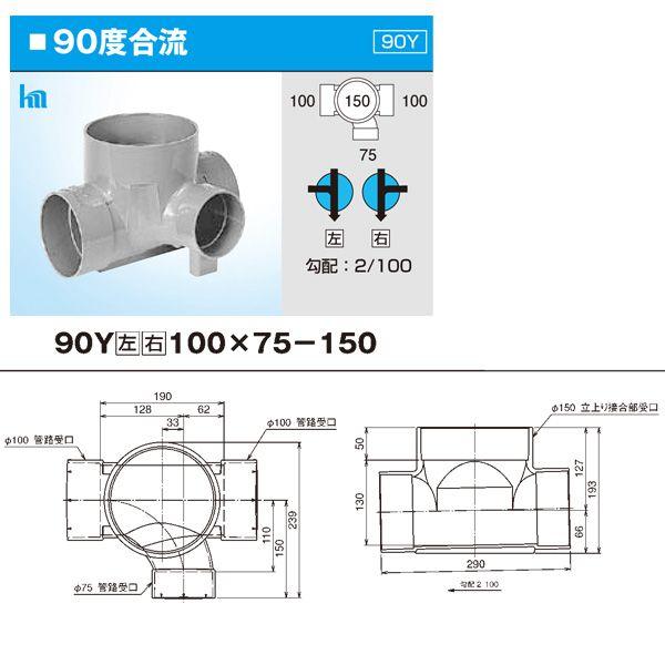 【90Y 100X75-150】 《KJK》 塩ビ管 宅内マス 90°合流 100x75-150 ωι0