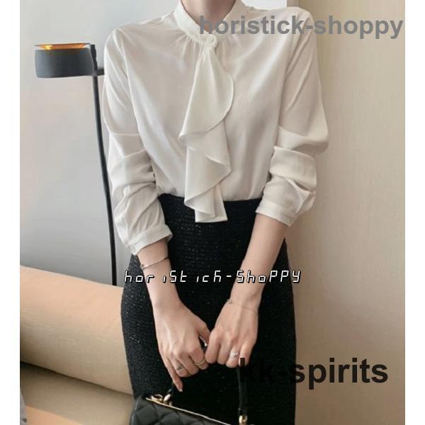 ブラウス レディース トップス 長袖 ボウタイブラウス 春 秋 スカーフタイ シャツブラウス バンドカラー 大きいサイズ オフィス 通勤服 白 スーツ インナー ブラウス レディース トップス 長袖 ボウタイブラウス 春 秋 スカーフ