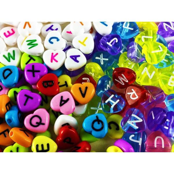 アルファベット ビーズ ハート 形 150個 3カラー 11mm 大きめ