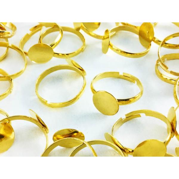 リング パーツ 指輪 10mm 台座 付き ゴールド 50個 サイズフリー アクセサリー パーツ （AP0208）