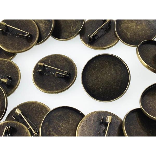 ブローチピン 19mm ミール皿 台座付き 20個 金古美 外径約27mm内径約25mm バッジピン コサージュ AP0451