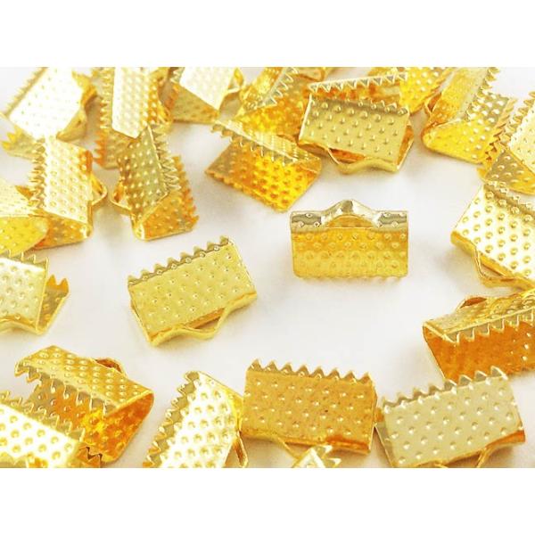 ワニグチ 金具 50個 リボン 留め 紐 留め 10mm ゴールド ワニ口 ワニカン エンド パーツ アクセサリー 金具 （AP0556）