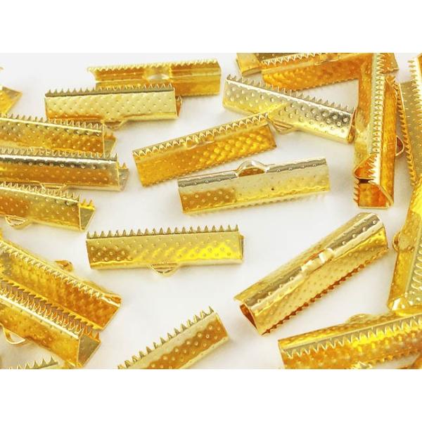 ワニグチ 金具 50個 リボン 留め 紐 留め 25mm ゴールド ワニ口 ワニカン エンド パーツ アクセサリー 金具 （AP0572）
