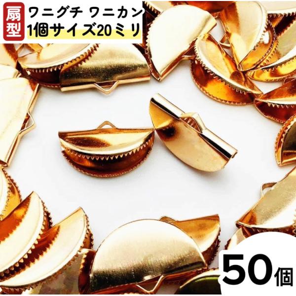 ワニグチ 金具 50個 リボン 留め 紐 20mm ゴールド KC金 扇型 ワニグチ 金具 50個 リボン 留め 紐 20mm ゴールド KC金 扇型