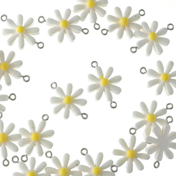オーダー用となりますNo.704♡チャーム♪カン付きレジン♪押し花♪ホワイト チャーム フラワー 8枚花びら両カン付き ホワイト 20個 連結パーツ