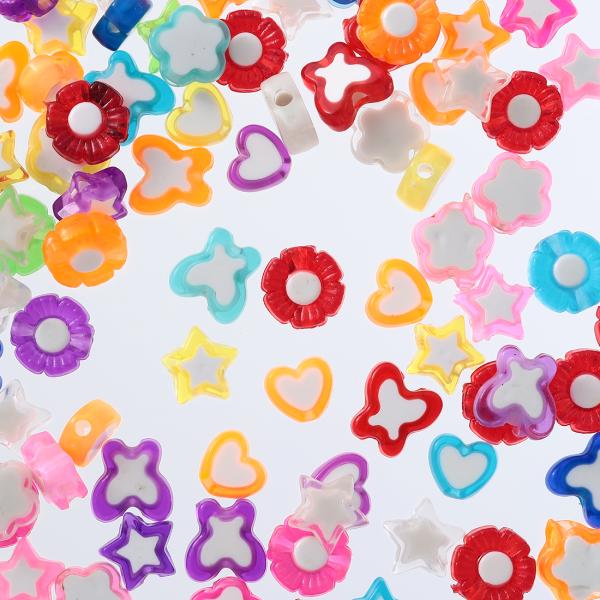 ビーズ ハート 星 花 ミックス 100個 セット クリアカラフル・ホワイト 両穴 ビーズパーツ チャーム ハンドメイド アクセサリー 手芸 AP2030