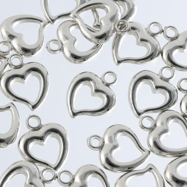 チャーム ハート シルバー 20個 カン付き 19x15 プラ製