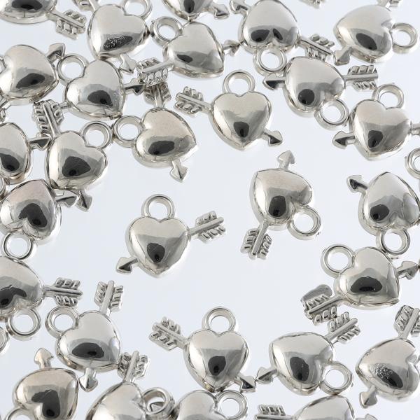 チャーム ハート シルバー 40個 カン付き 14x19 プラ製 アクセサリー