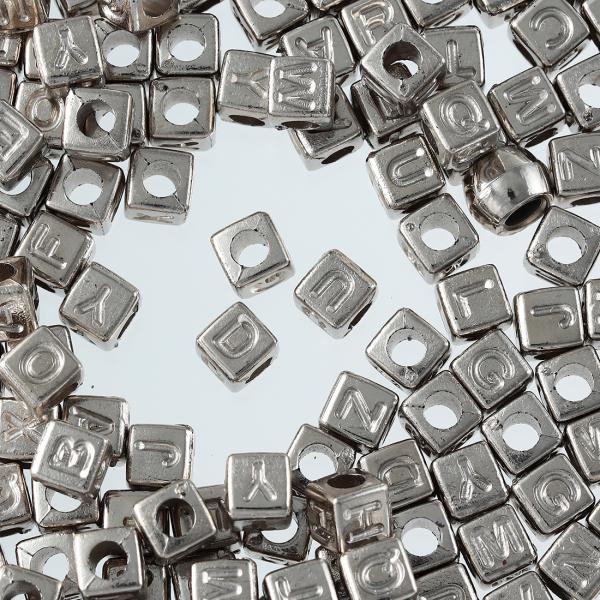 アルファベット ビーズ キューブ シルバー 銀古美 6mm 300個 アクセサリー パーツ ブレスレット ハンドメイド AP2351