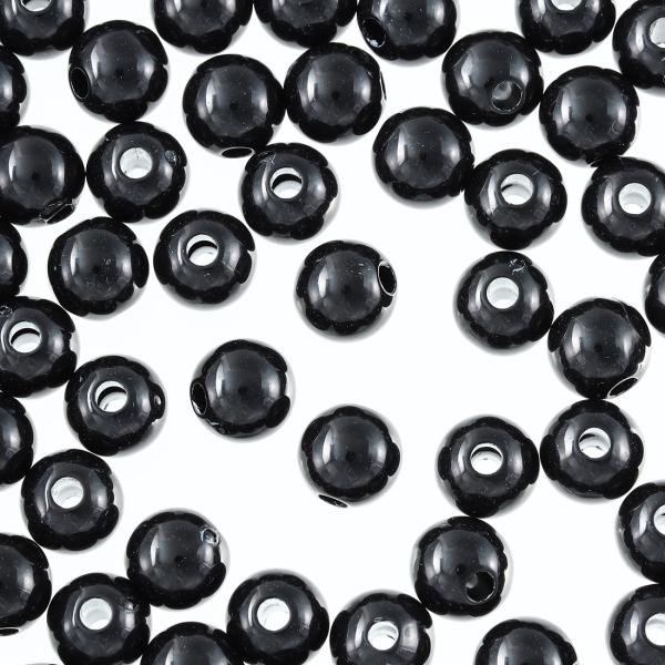ビーズ 8mm 丸 ブラック 黒 プラ製 200個 両穴有 軽い ラウンド スペーサー アクセサリー パーツ ハンドメイド AP2369