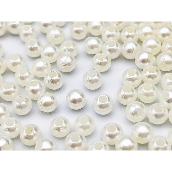 パールビーズ 4mm 穴あり プラ製 丸 2000個 ホワイト 米色 手芸 アクセサリー パーツ BD2997