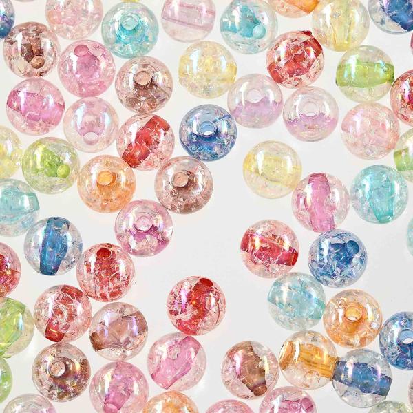 ビーズ 8mm 丸 クラック 500個 ミックス 手芸 アクセサリー ハンドメイド パーツ BD3033
