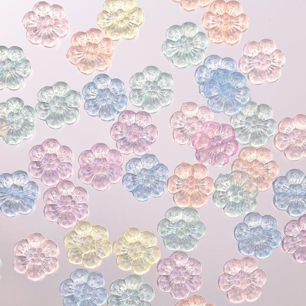 ビーズフラワー ビーズ フラワー 12mm 混色 100個 オーロラ 透明感たっぷりの