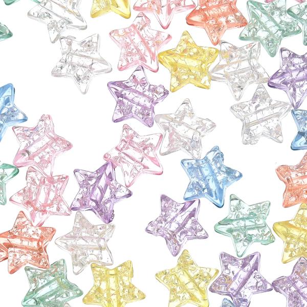 ビーズ 星型 カラフル 11mm ひび割れ 200個 クリア クラック加工